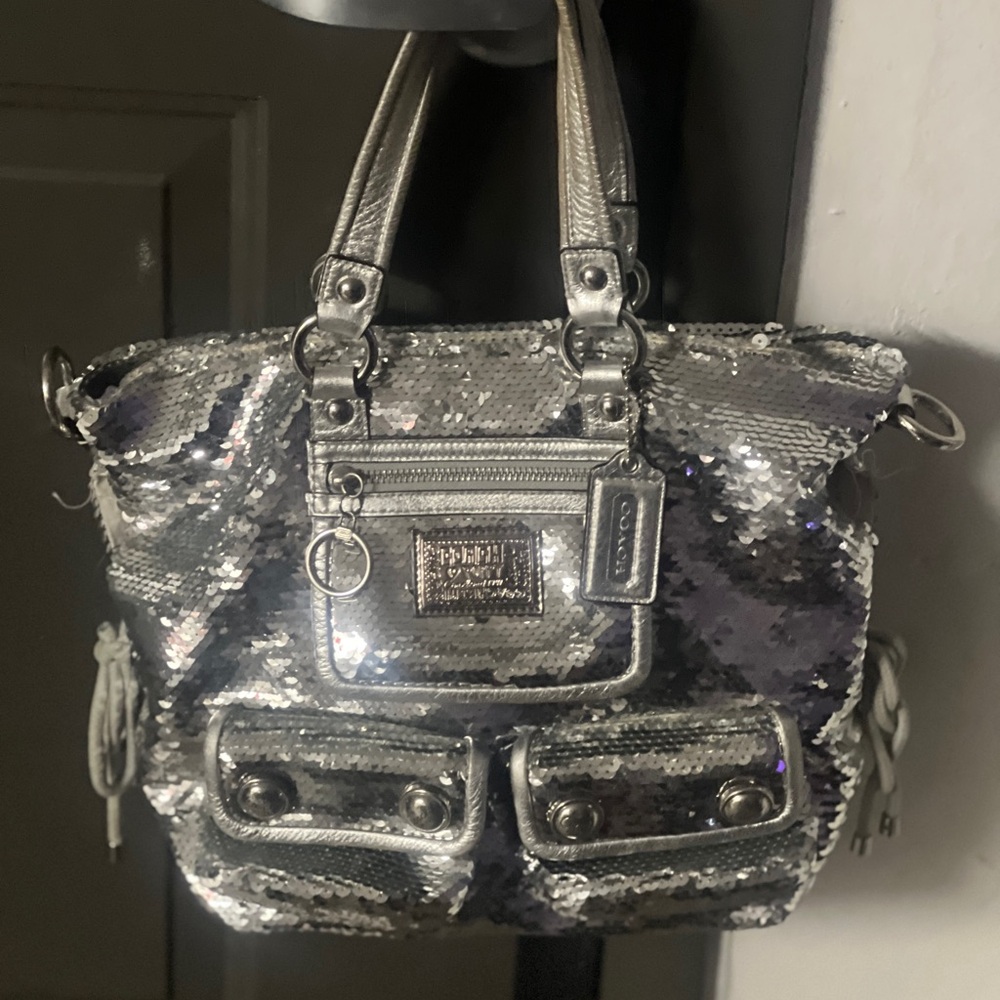 Coach poppy silver sequin shoulder bag
